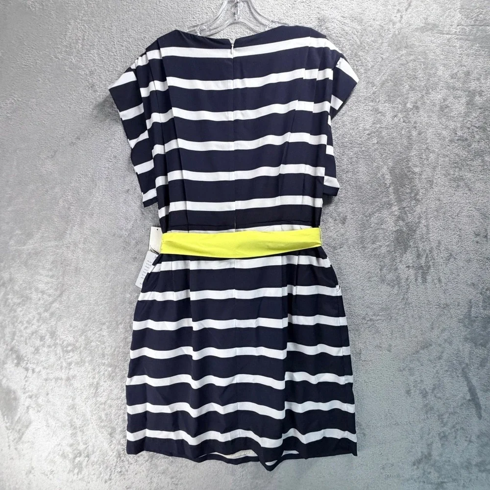 Eliza J Nautical Stripe Dress 12 Chartreuse Sash Coastal Prep Derby Cruise